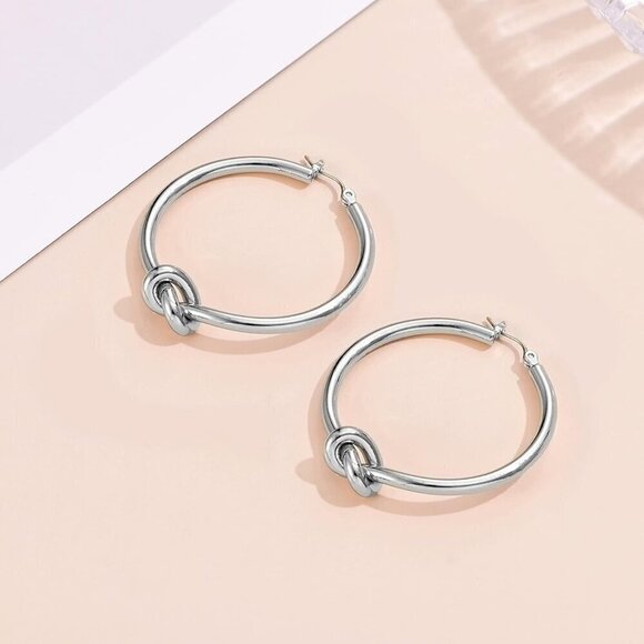 18K Silver Plated Knot Hoop Earrings Fashion Jewelry for Women - Picture 7 of 7